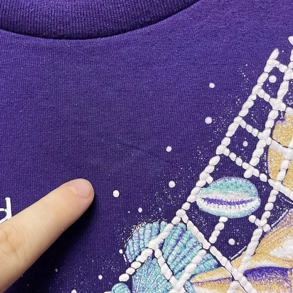 vintage 80s or 90s Florida seashells and net front graphic short sleeve T-shirt - Picture 3 of 6